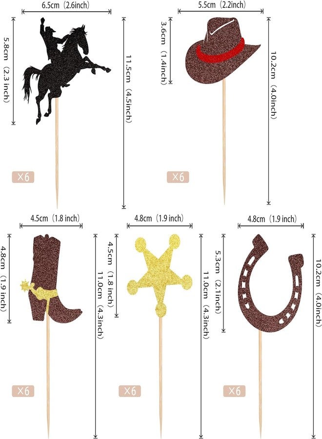 Confetti 25 PCS Cowboy Cupcake Toppers Glitter HorseShoe Cowboy Hats Boots Cupcake Picks Western Theme Baby Shower Birthday Party Cake Decorations Supplies - Image 2